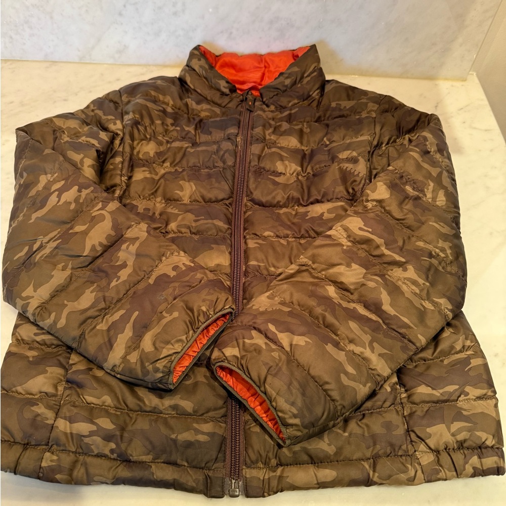 Kids Boys Streetwear Puffer Jacket - Brown and Orange Size 7-8